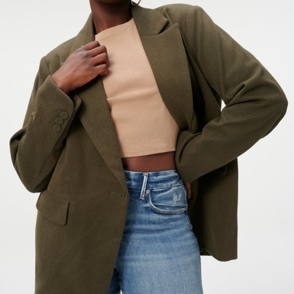NWT Good American Forest Green TIE WAIST TWEED JACKET